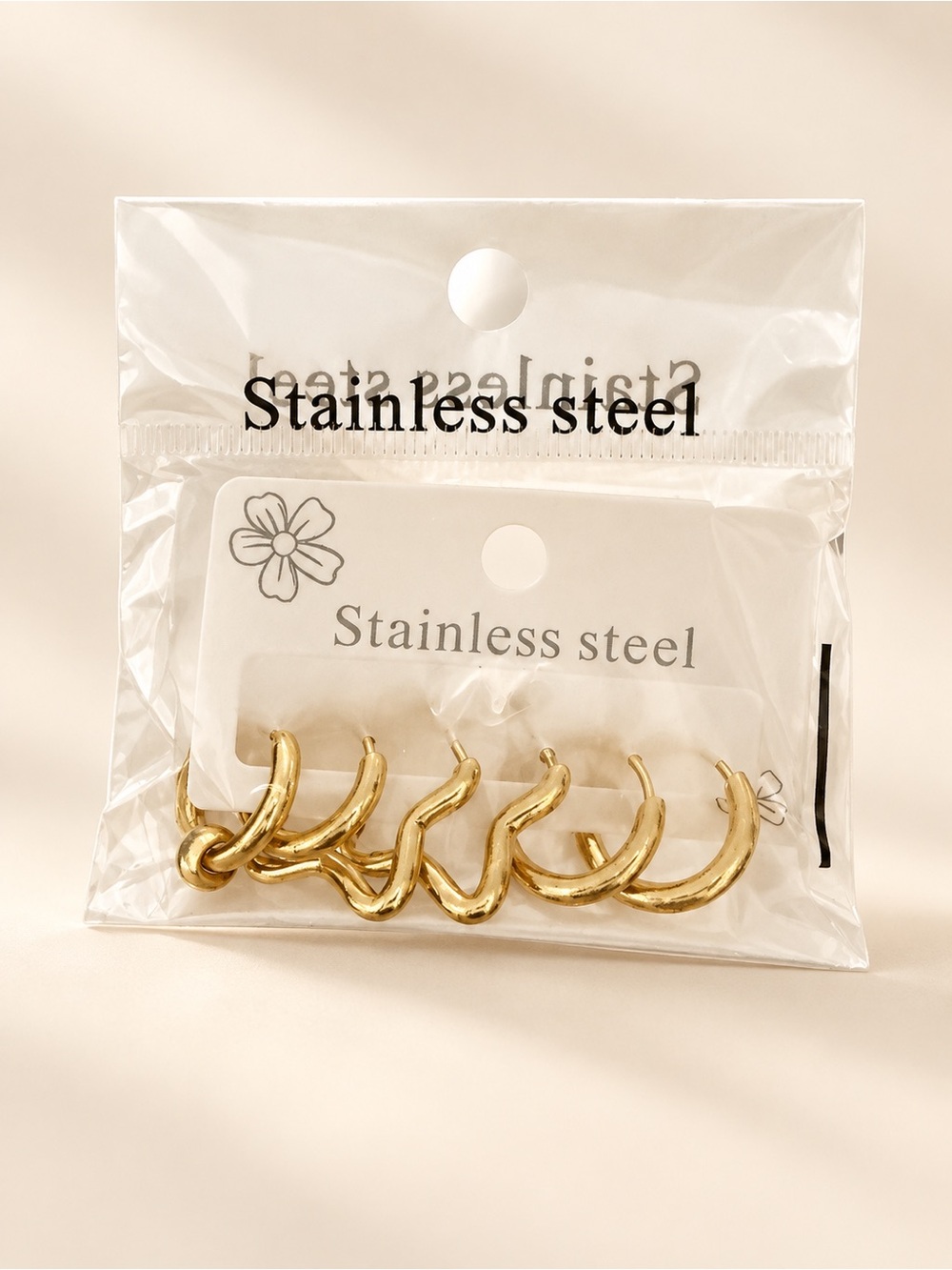 Gold Stainless Steel Hoop Earring Set by
